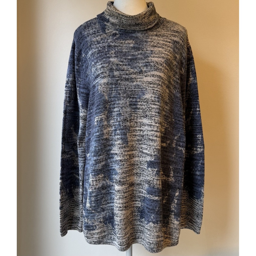 Nic & Zoe Turtle Neck Tunic Sweater XL Gray Blue Floral Lagenlook